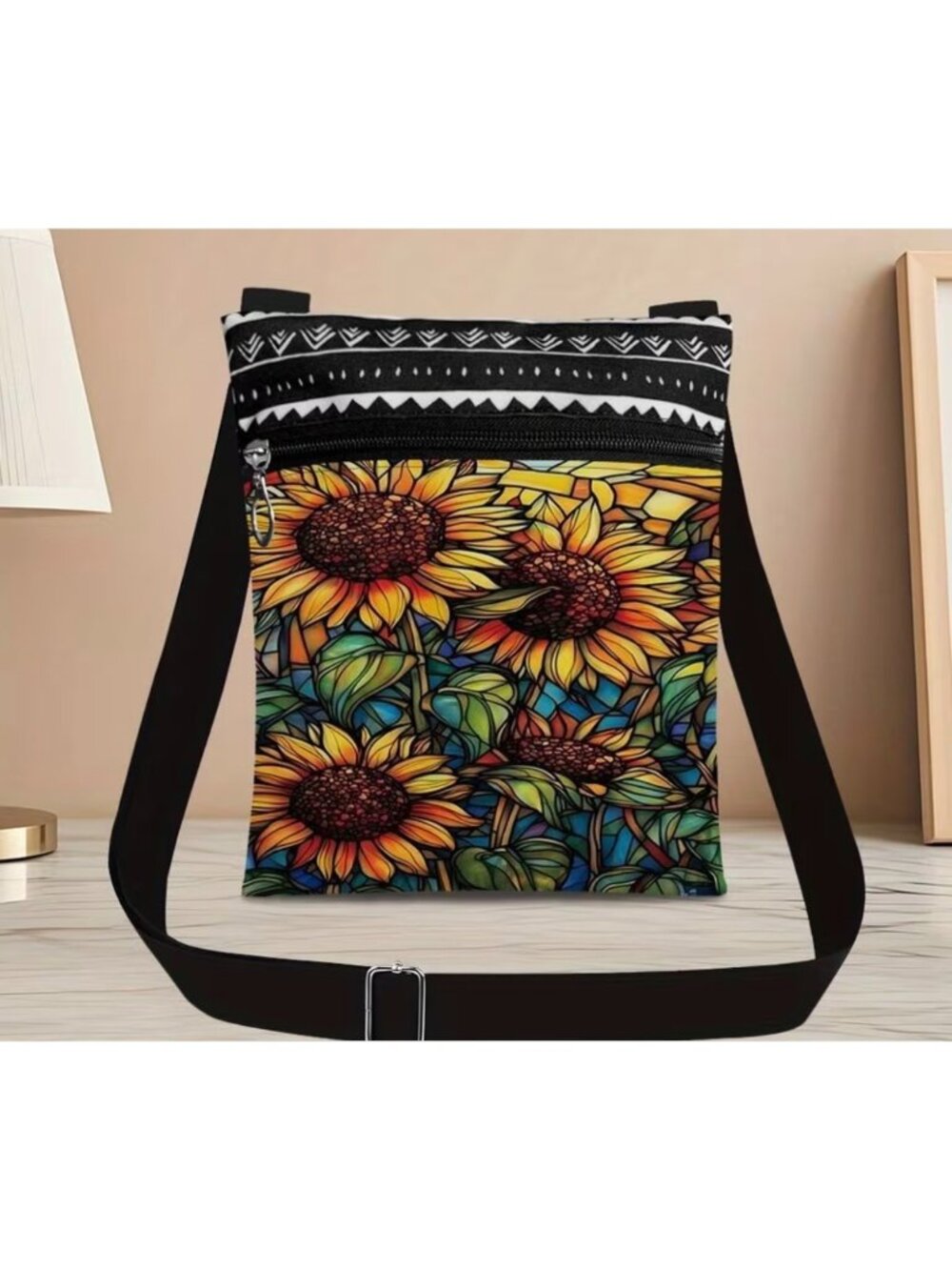 Sunflowers & Sunshine Stained Glass Crossbody Bag With Adjustable Strap Lightwei